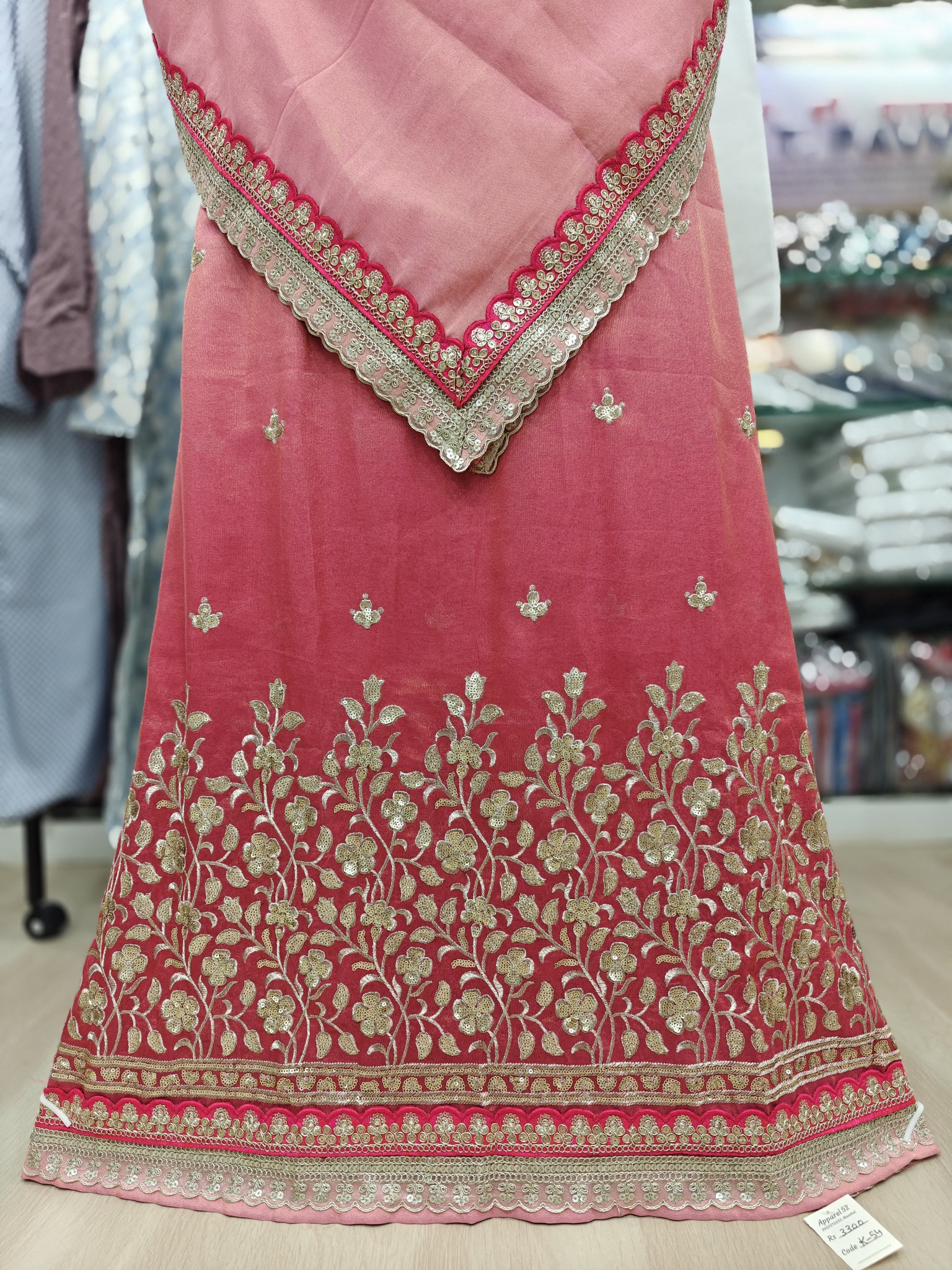  Ombre Pink Tissue Fabric full Hand Work Semi Bridal Jori 